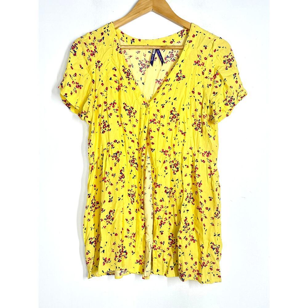Seraphine Emery Maternity Top Floral Short Sleeve V-Neck Button Front Yellow 4